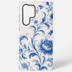 Blauwe Rococo Pioen Bloemige Hoesje Samsung Galaxy Hoesje