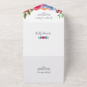 Blauwe rode bloemen marinevlek all in one uitnodiging (Buitenkant)