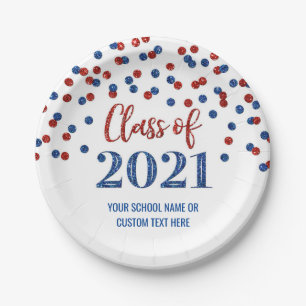 Blauwe Rode Confetti Afstuderen 2021 Papieren Bordje