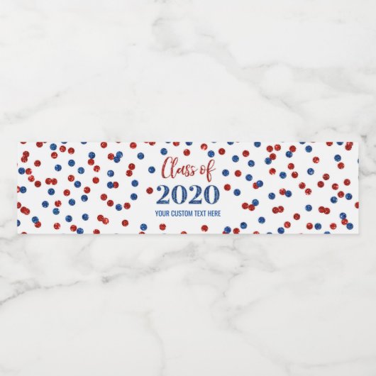Blauwe Rode Confetti Klasse van 2020 Afstuderen Waterfles Etiket (Enkel label)