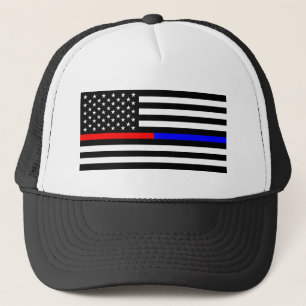 blauwe rode dunne lijn brandweerlieden symbool usa trucker pet