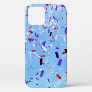 Blauwe, rode en zwarte papieruitsnijdsels iPhone 12 hoesje