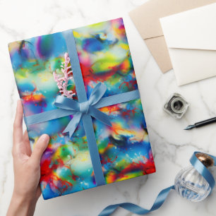 Blauwe rode gele groene Waterverf Afbreking Cadeaupapier