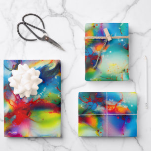 Blauwe rode gele groene Waterverf Afbreking Inpakpapier Vel