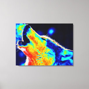 Blauwe rode gele Pop Art Wolf Wrapped Canvas