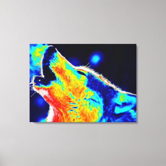 Blauwe rode gele Pop Art Wolf Wrapped Canvas (Voorkant)