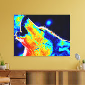 Blauwe rode gele Pop Art Wolf Wrapped Canvas (Insitu (Woonkamer))