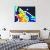 Blauwe rode gele Pop Art Wolf Wrapped Canvas Afdruk (Insitu (Slaapkamer))