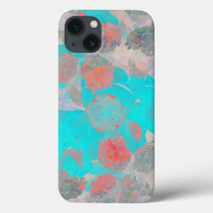 Blauwe rode kunst van romantisch bloempatroon / bl iPhone 13 hoesje