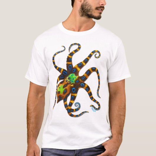 Blauwe rode octopus t-shirt (Voorkant)