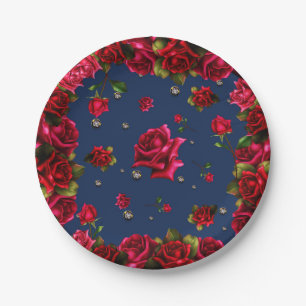 Blauwe Rode Rozen & Diamanten Glitters Elegant Fee Papieren Bordje