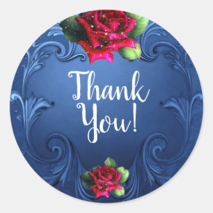 Blauwe  rode rozen voor sierdoeleinden ronde sticker