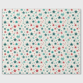 Blauwe rode sterren feestelijke vakantie patroon cadeaupapier (Vlak)