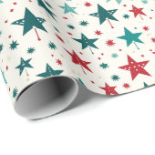 Blauwe rode sterren feestelijke vakantie patroon cadeaupapier (Rol Hoek)