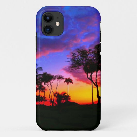 Blauwe Rode Zonnezon Exotische Hawaiian Beach Palm Case-Mate iPhone Case (Achterkant)