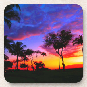 Blauwe Rode Zonnezon Exotische Hawaiian Beach Palm Onderzetter