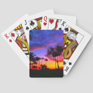 Blauwe Rode Zonnezon Exotische Hawaiian Beach Palm Speelkaarten