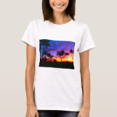 Blauwe Rode Zonnezon Exotische Hawaiian Beach Palm T-shirt (Voorkant)