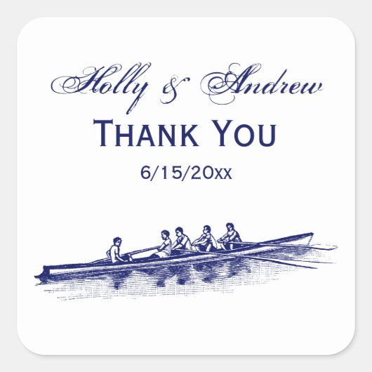 Blauwe roerroeiers, team voor watersport vierkante sticker (Voorkant)