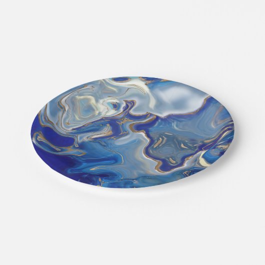 Blauwe rog Vloeibare marmer Papieren Bordje (Gekanteld)