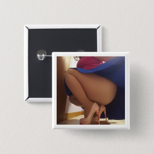 Blauwe rok peekaboe vierkante button 5,1 cm (Voorkant /achterkant)