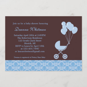 Blauwe rol met de Uitnodiging van het Baby shower