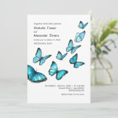 Blauwe romantische vlinders. Elegante luchtige Bru Kaart (Staand voorkant)