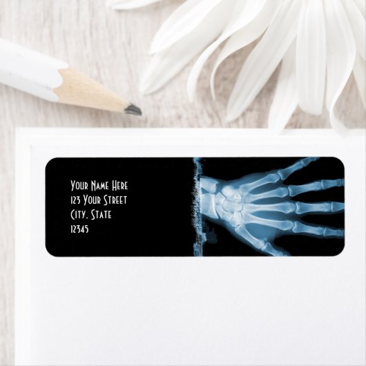 Blauwe Röntgenstraal Skelet Hand Terugkeeradreseti Etiket (Insitu)