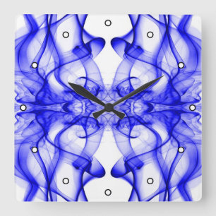 Blauwe rook symmetrische minimalistische witte vierkante klok