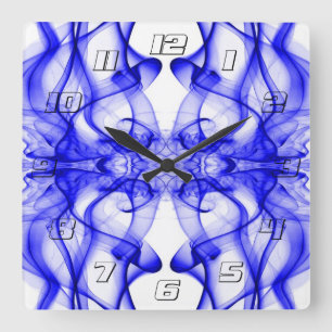 Blauwe rook symmetrische minimalistische witte vierkante klok