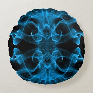 Blauwe rook symmetrische minimalistische zwarte rond kussen