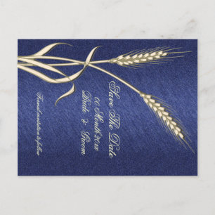 Blauwe room tarwe land "save the date" aankondigingskaart