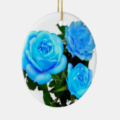 Blauwe roos blauwe bloemen keramisch ornament (Rechts)