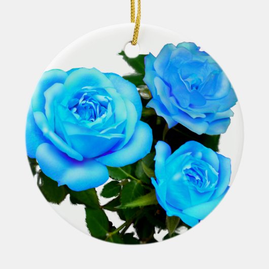 Blauwe roos blauwe bloemen keramisch ornament (Voorkant)