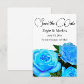 Blauwe roos blauwe bloemen save the date (Voorkant / Achterkant)
