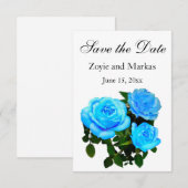 Blauwe roos blauwe bloemen save the date (Voorkant / Achterkant)