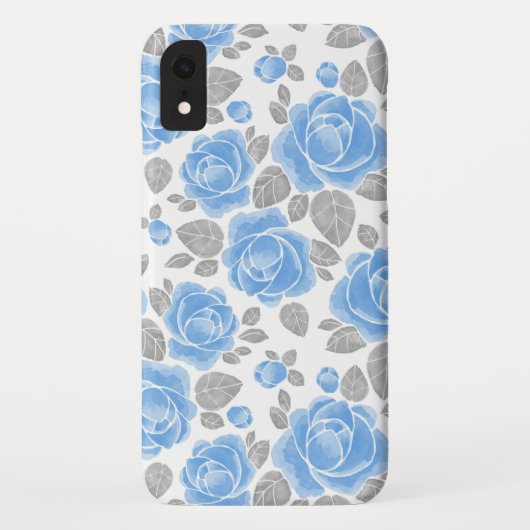 Blauwe roos bloemen. Waterverf patroon Case-Mate iPhone Case (Achterkant)