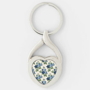 Blauwe Roos Bloempatroon Sleutelhanger