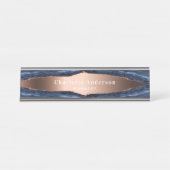 Blauwe roos gouden agaat marmeren naam titel bureau naambordje (Voorkant)