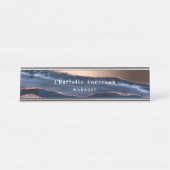 Blauwe roos gouden agaat marmeren naam titel bureau naambordje (Voorkant)