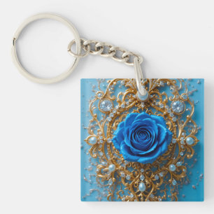 💙 Blauwe Roos Gouden Charme Voor Accessoireliefhe Sleutelhanger