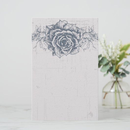 Blauwe Roos grens Briefpapier (Staand voorkant)