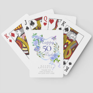 Blauwe Roos Lint 50ste Verjaardag Pokerkaarten