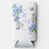 Blauwe Roos Lint Monogram Blikkoeler (Voorkant)