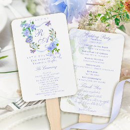 Blauwe Roos Lint Monogram Bruiloft Handwaaier