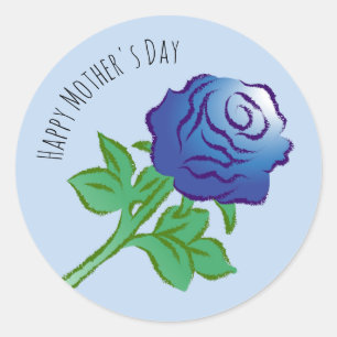 Blauwe Roos Moederdag Ronde Sticker