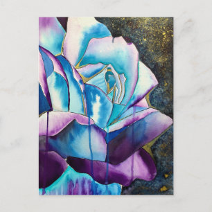 Blauwe Roos, originele kunst Briefkaart