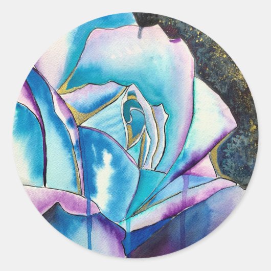 Blauwe Roos, originele kunst Ronde Sticker (Voorkant)
