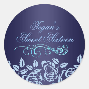 Blauwe Roos Sweet 16 Envelope Sticker/zegel Ronde Sticker