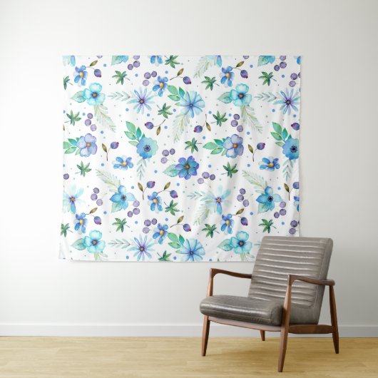 Blauwe roos wandkleed (In Situ (horizontaal))